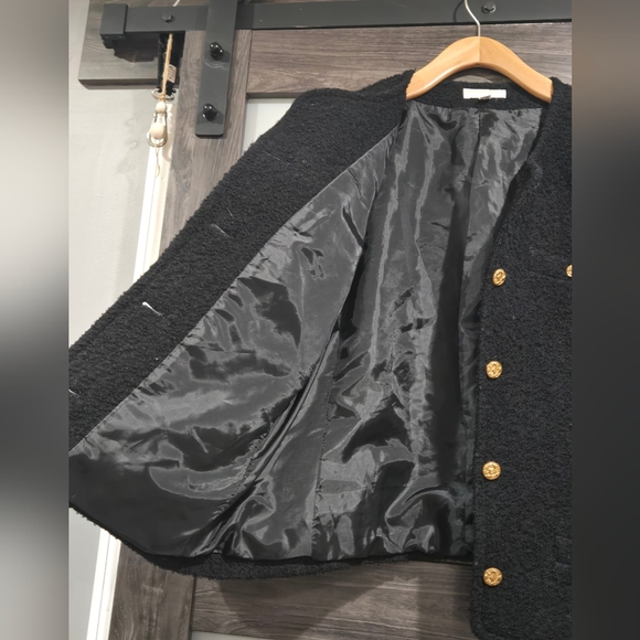 Brooks Brothers Black Wool Textured Tweed Jacket Blazer Gold Buttons SZ 12 - Picture 3 of 8